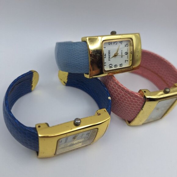 Finesse Watches Set 3 Blue Pink Quartz Stainless Cuff - Picture 2 of 8